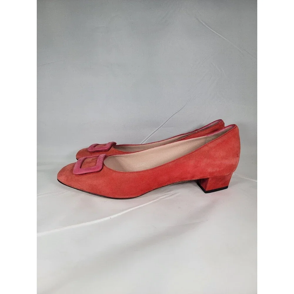 Voltan Red Suede Low Heels Buckle Leather Sole Women's Size 39.5 EU 9.5 US